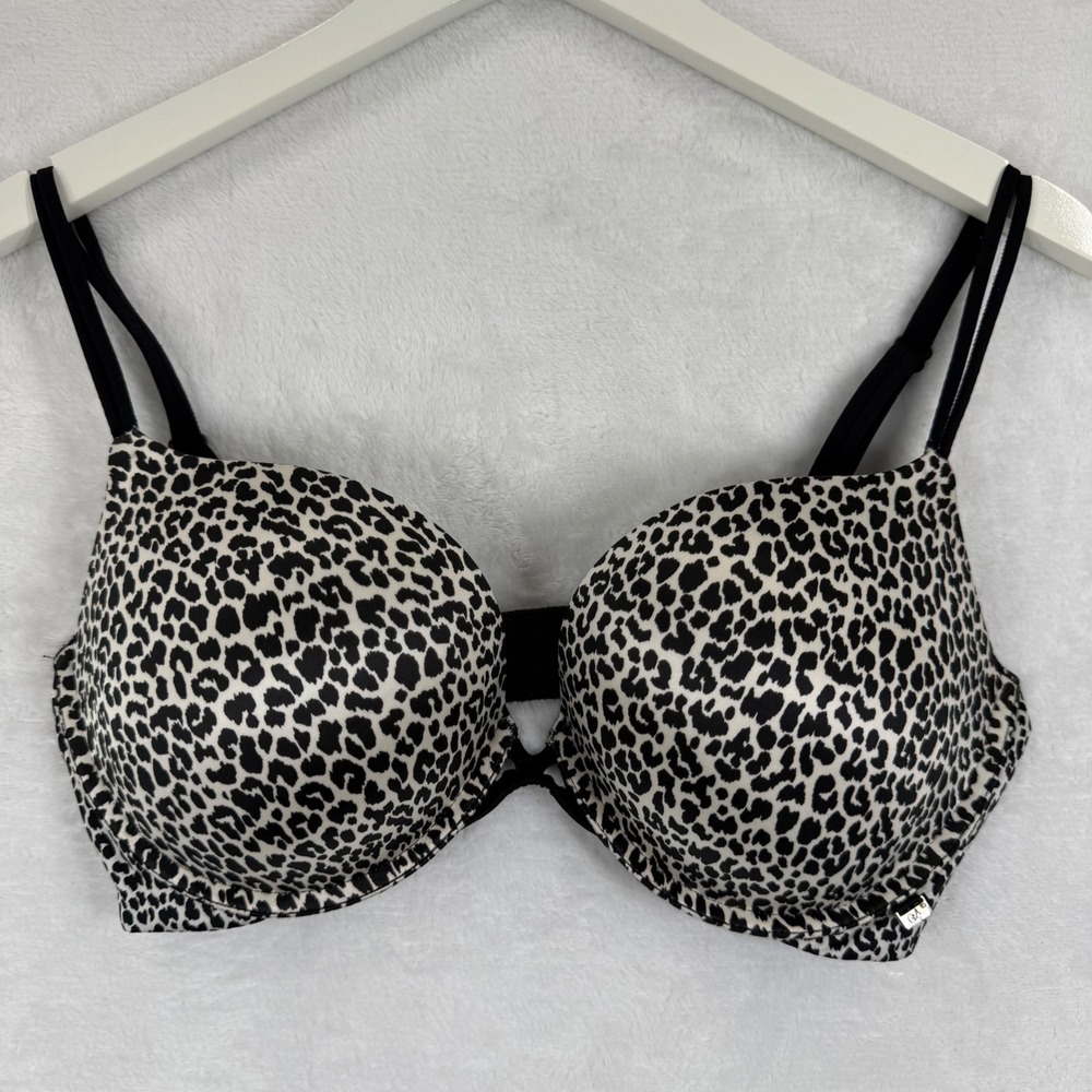 Victorias Secret Very Sexy Push-Up Bra 36D Leopard Animal Print Black White 5783